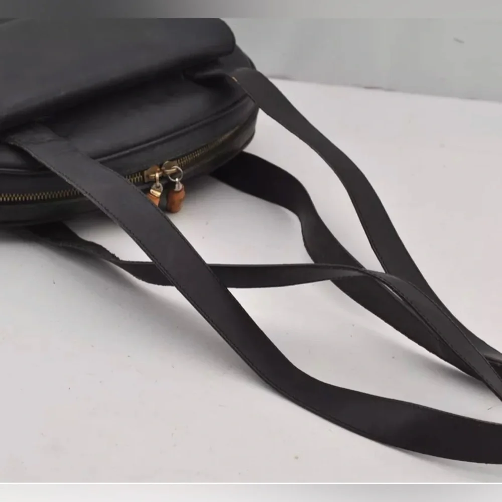 Authentic GUCCI Vintage Bamboo Shoulder Bag Purse Leather Black - Picture 7 of 15
